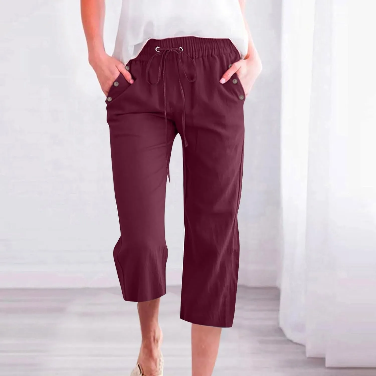 Women Linen Baggy Harem Pants Size Loose Cotton and Linen Casual Pants Summer Boho Wide Leg High Waist Women's