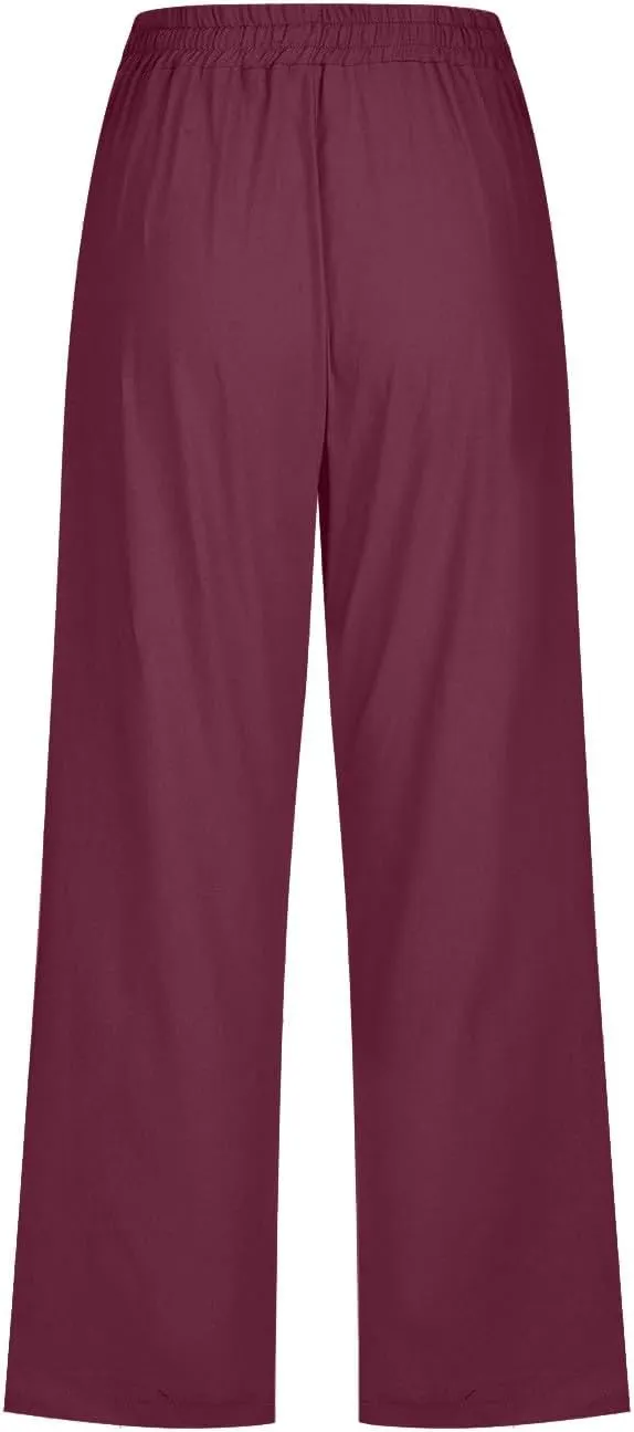 Women Linen Baggy Harem Pants Size Loose Cotton and Linen Casual Pants Summer Boho Wide Leg High Waist Women's
