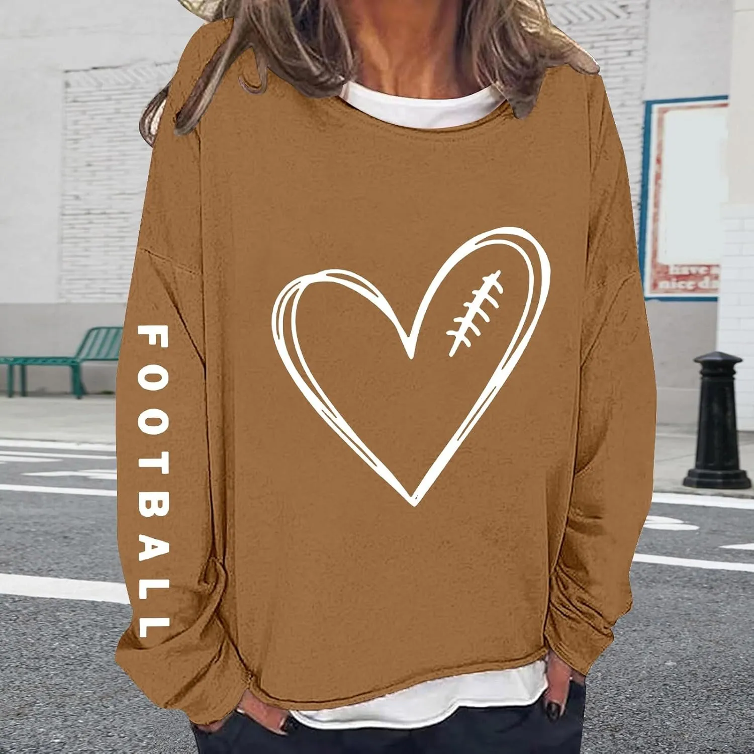 Women's Baseball Sequin Hoodie Funny Football Lover Gift Loose Casual Long Baseball Patches Game Day Hooded