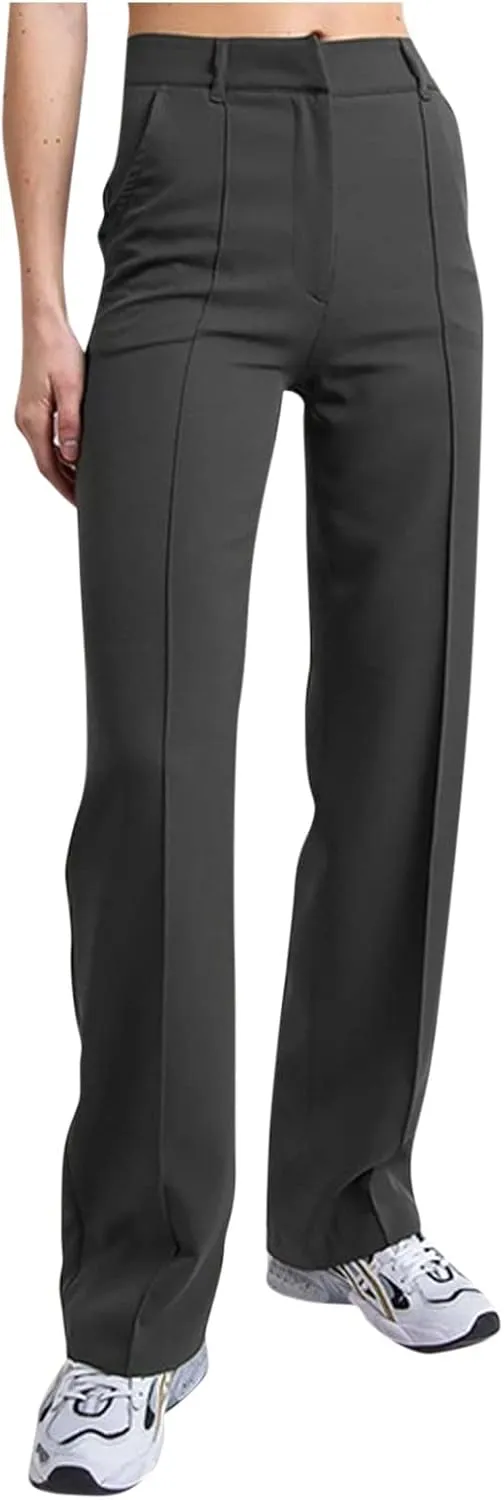 Women's Business Casual Pants Color Pants Fashion Straight-Leg Trousers Slim-Fit with Pockets Flowy Pants