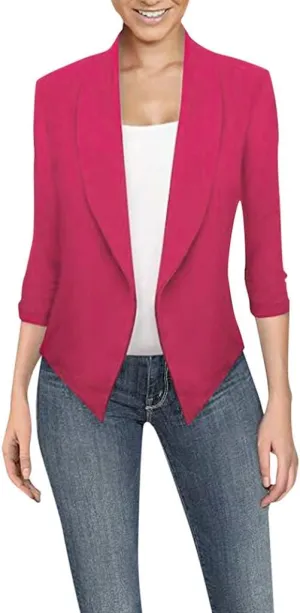 Women's Business Casual Tops Lapel Collar Dressy Work Blazer Jacket Suit 3/4 Sleeve Blazer Tops