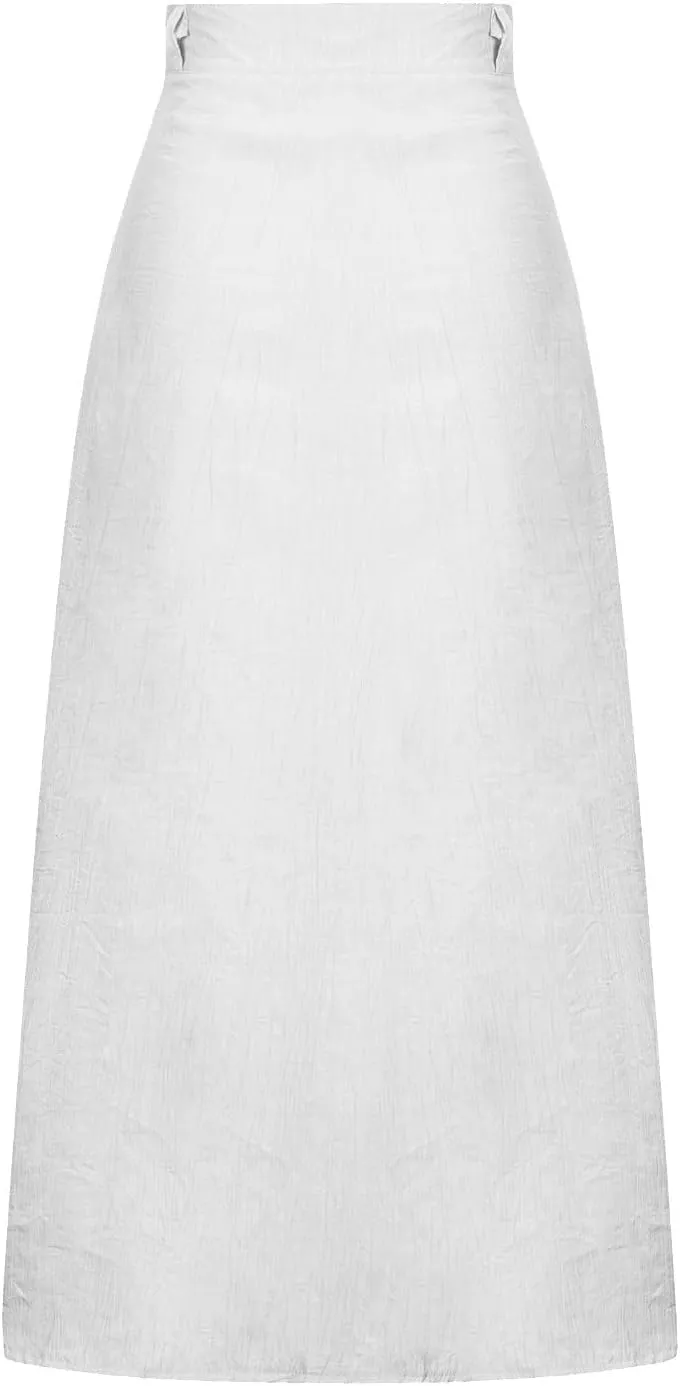 Womens Button Front Flowy Maxi Skirt Cotton Linen A Line Casual Skirts Pleated Solid Split Vacation Beach Long Skirt
