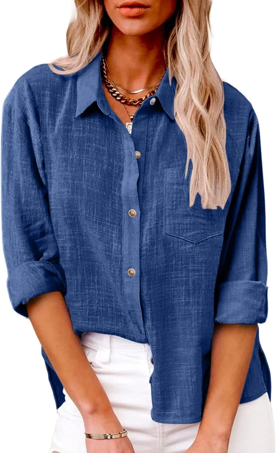 Womens Cotton Linen Button Down Shirts Long Sleeve Collared Gauze Tops Business Casual Blouses Loose Summer Tshirts