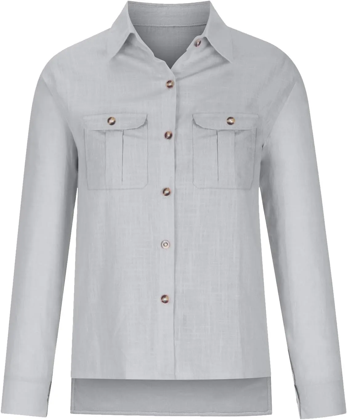 Womens Cotton Linen Button Down Tops 2025 Summer Casual Loose Long Sleeve Lightweight Solid Color Work T Shirts with Pockets