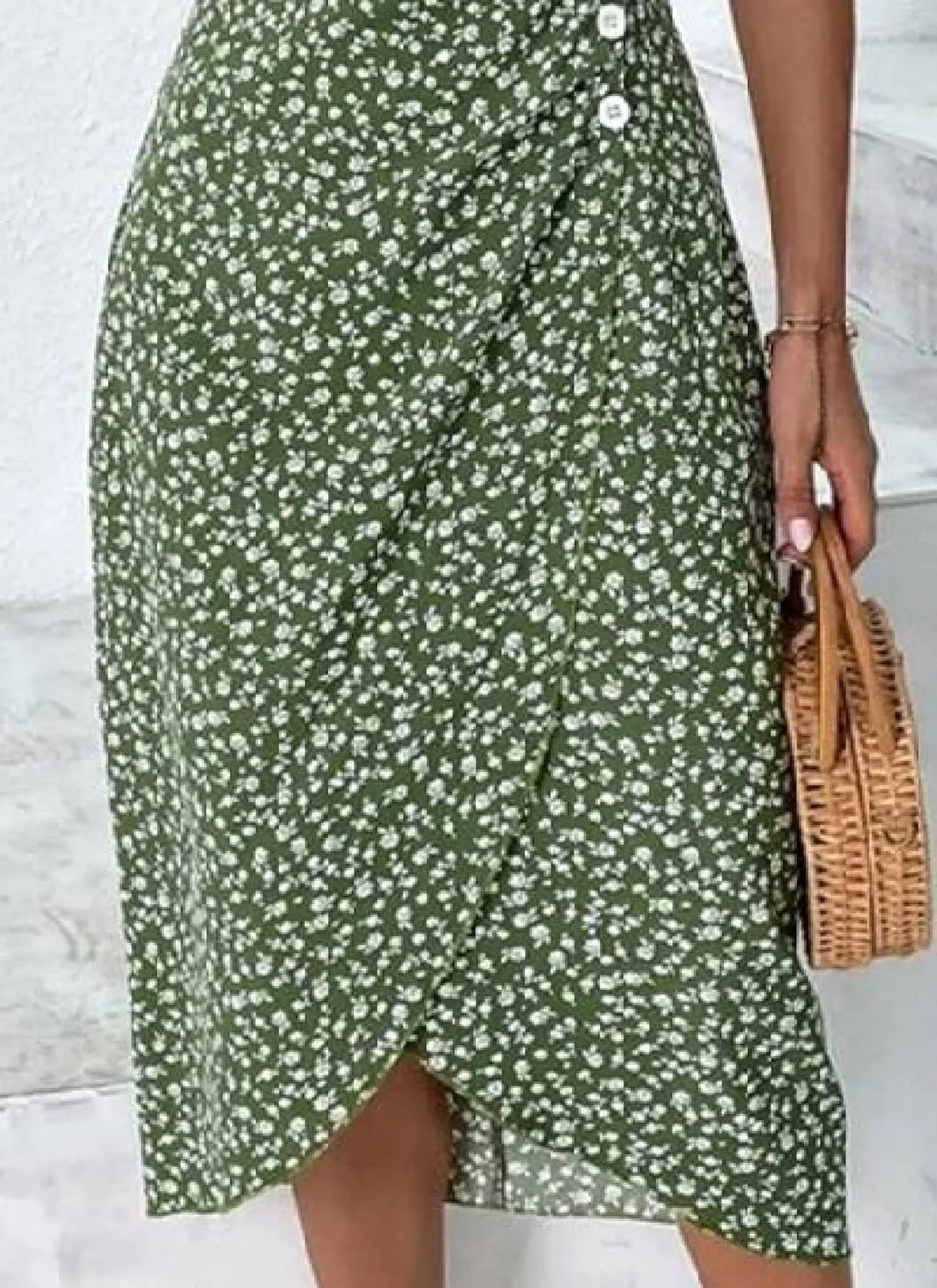 Women's Elegant Floral Print Button Front V-Neck Midi Dress Comfy Short Sleeve Outfits Casual Summer A-Line Dresses