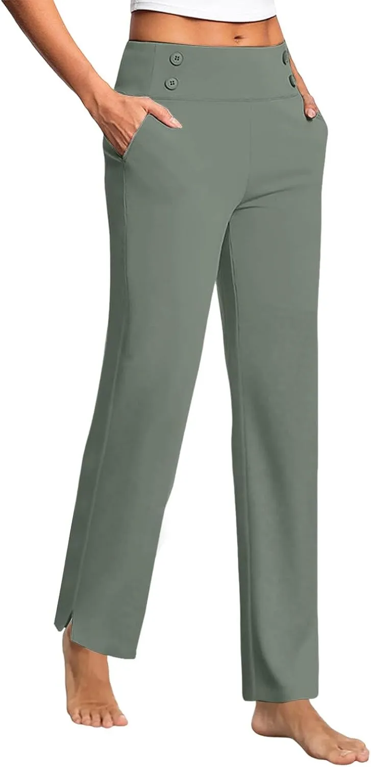 Womens High Waist Bootcut Dress Work Pants with Pockets, Casual Business Trousers Stretchy Office Slacks