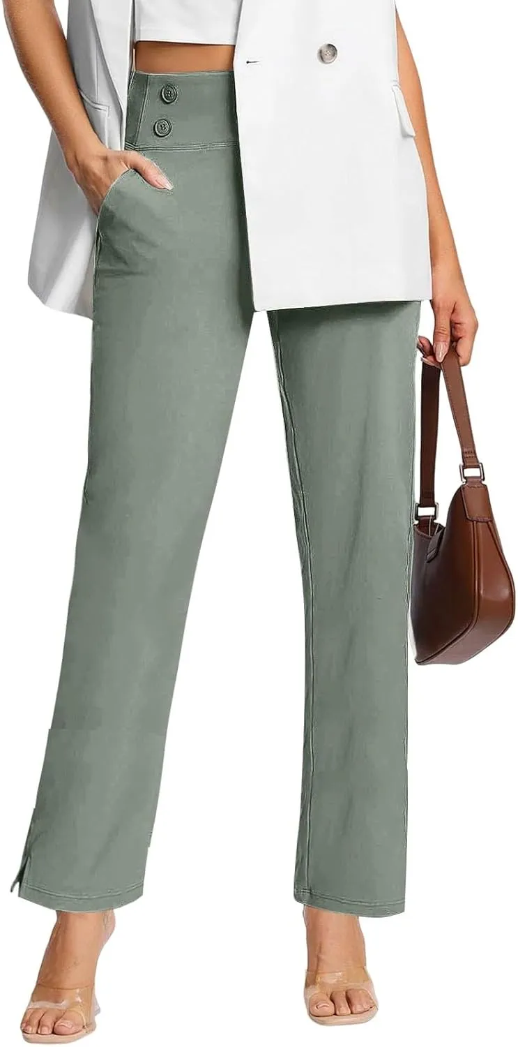 Womens High Waist Bootcut Dress Work Pants with Pockets, Casual Business Trousers Stretchy Office Slacks