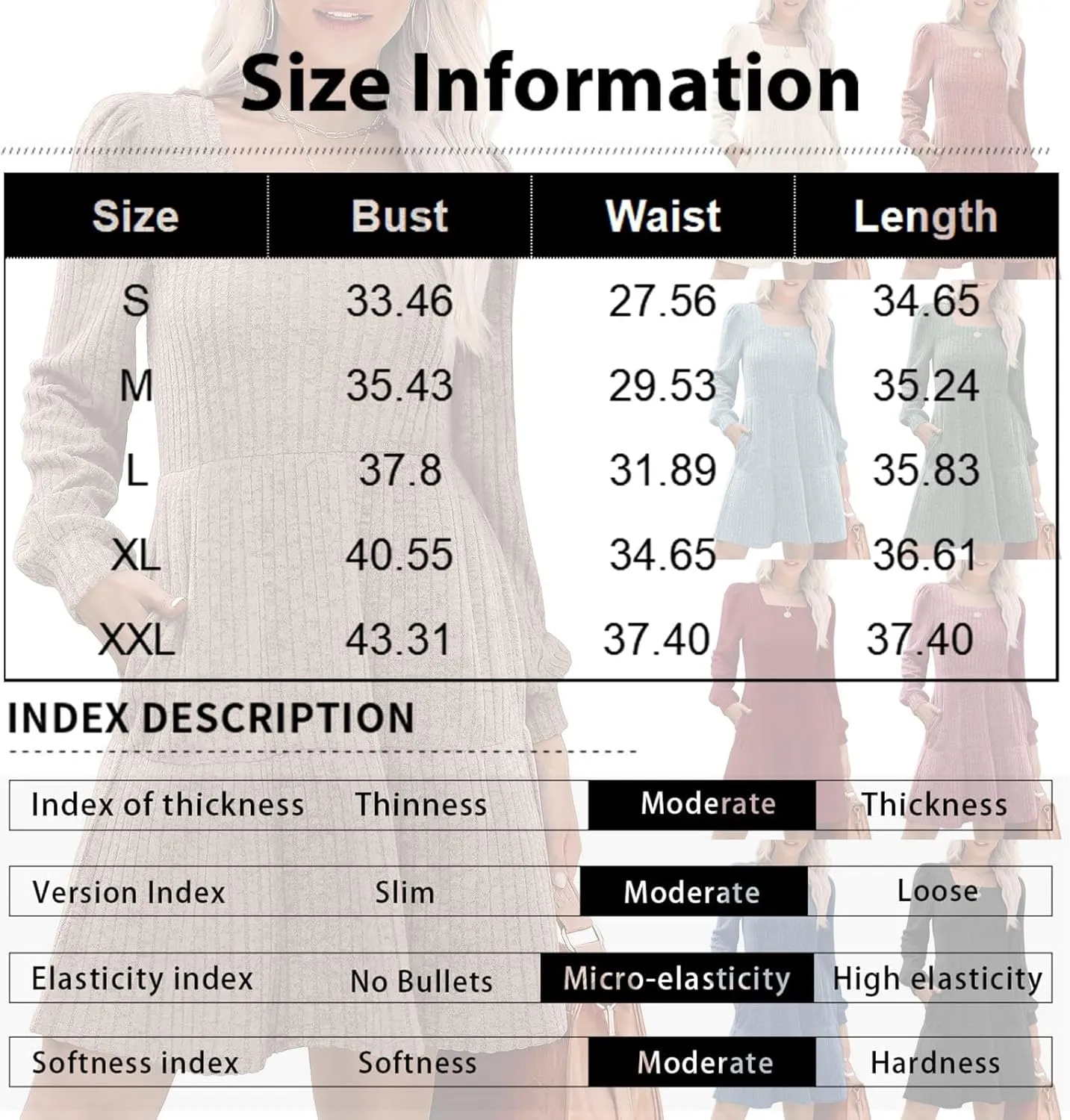 Womens Knit Sweater Dress with Pockets Square Neck Long Sleeve Dresses