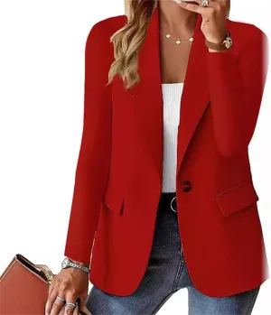 Women's Minimalist Solid Button Lapel Collar Blazer Casual Trendy Blazers with Lined Office Work Clothes