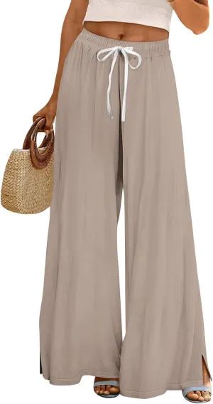 Women's Palazzo Pants Dressy Casual Wide Leg Slacks Elastic Waist with Pockets Lounge Flowy Pants