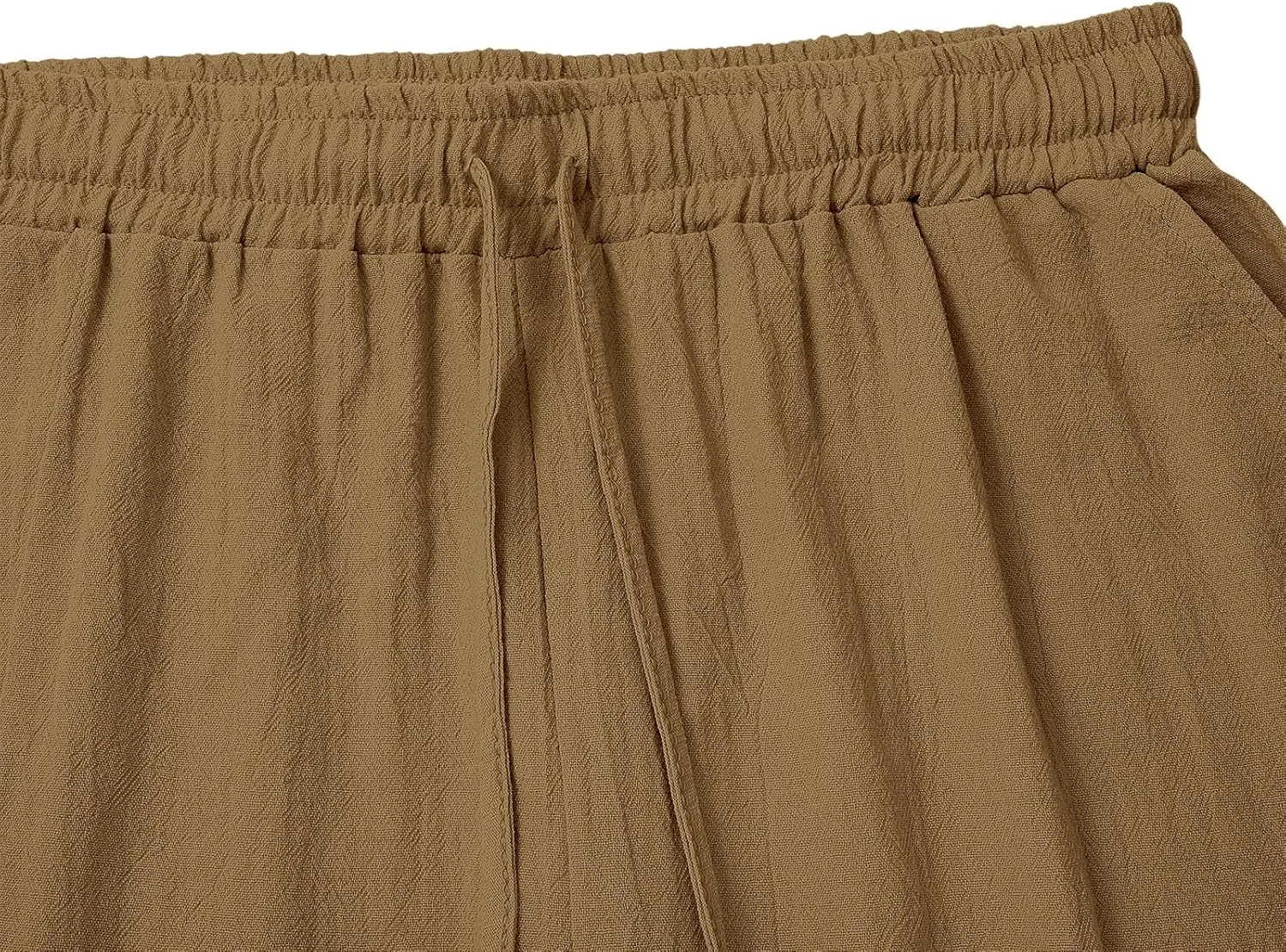Womens Plus Size Shorts Linen Short Summer Elastic Waist Drawstring Beach Cotton Clothing with Pockets