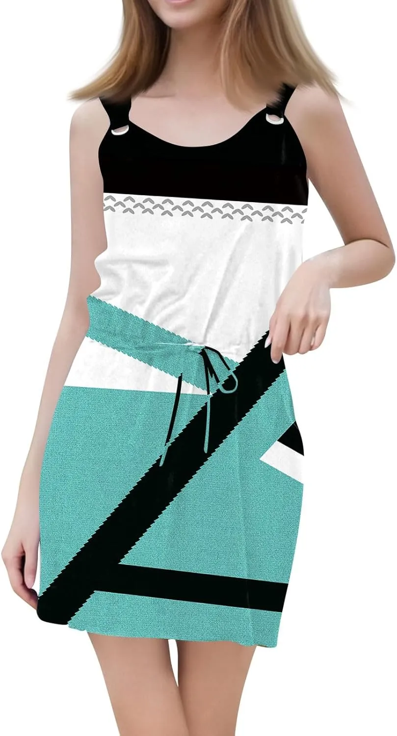 Women's Sleeveless Color Block Casual Dress with Drawstring Waist,Summer Fashion Comfortable and Stylish