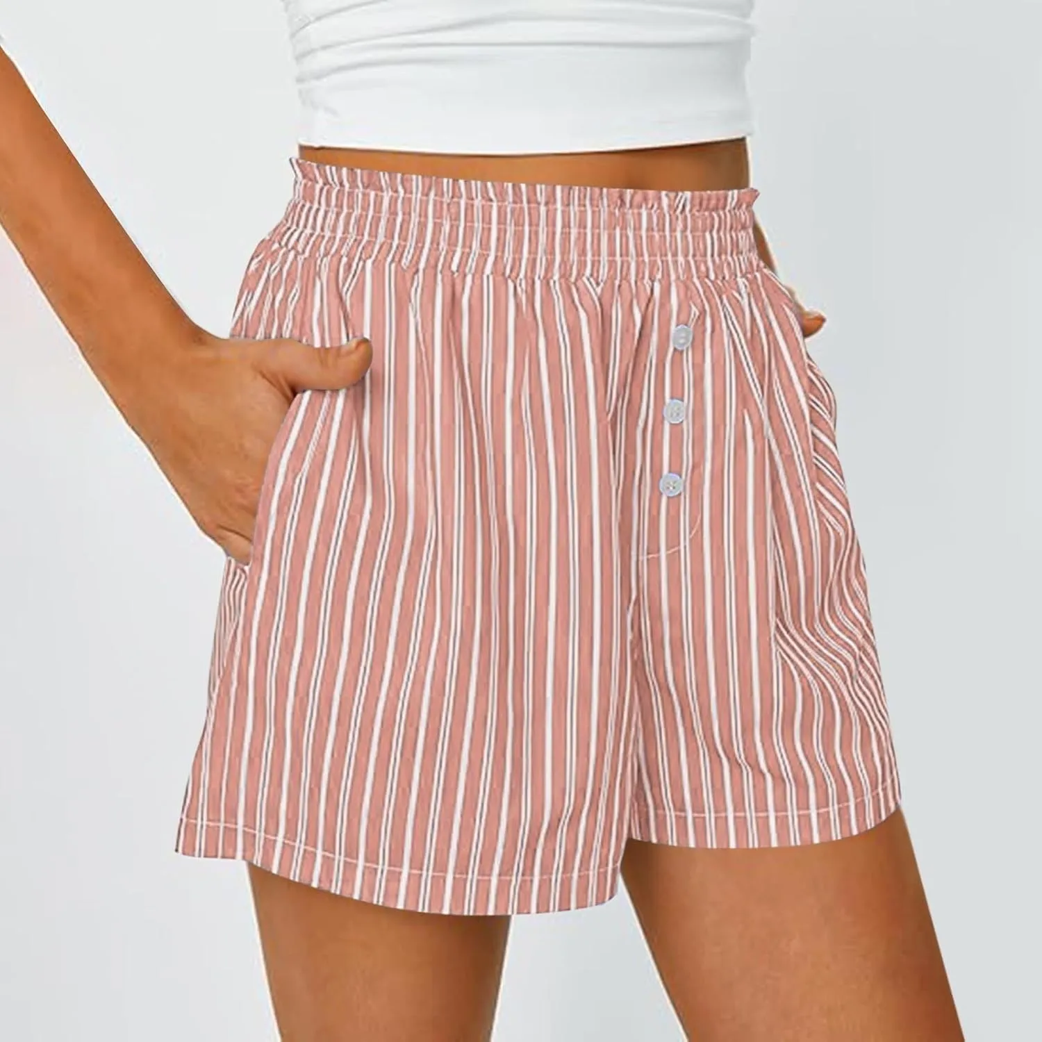 Women's Striped Boxer Shorts Summer 2025 Trendy Casual Elastic Lounge Sleep Pajama Bottoms Beach Shorts with Pockets