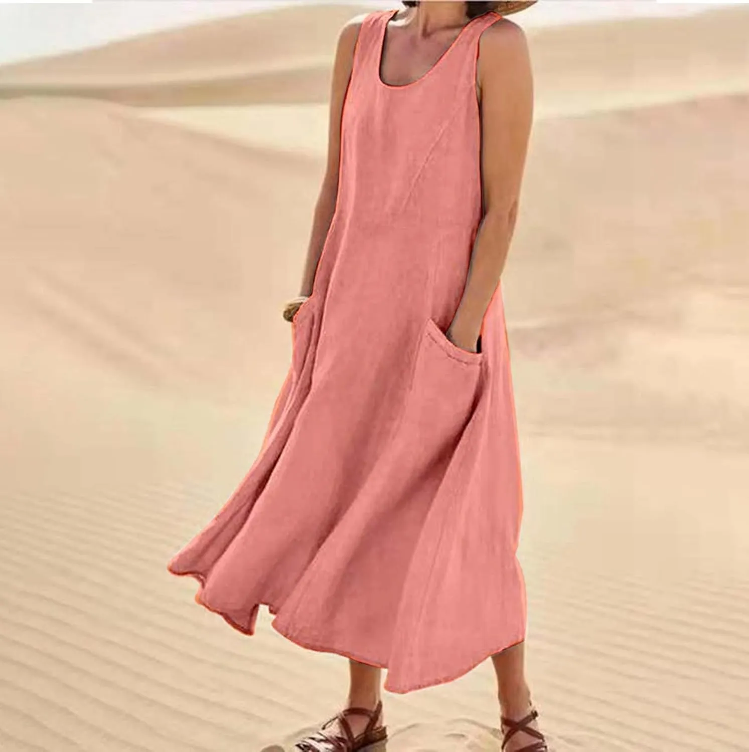 Womens Summer Maxi Dresses 2025 Loose Sleeveless Sundress Spaghetti Strap A-Line Flowy Vacation Maxi Long Dress
