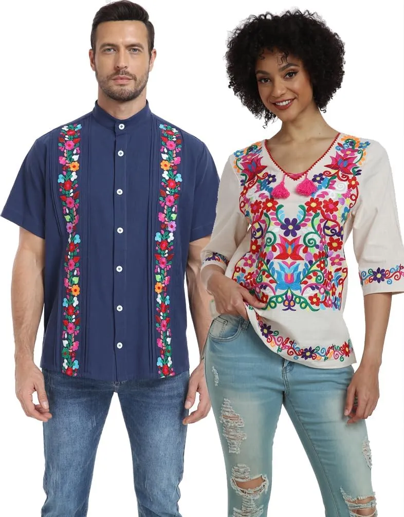 YZXDORWJ Women's Summer Embroidered Mexican Shirts Short Sleeve Casual Tops Blouse